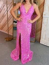 Sheath/Column V-neck Backless Sparkly Sequin Prom Dresses #Milly020126885