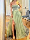 Glitter Ball Gown/Princess Straight Ruched Split Prom Dresses #Milly020126889