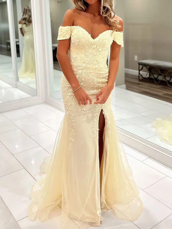 Mermaid Off-the-shoulder Tulle Prom Dresses With Appliques #Milly020126893