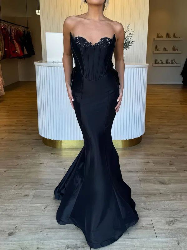 Mermaid Strapless Satin Corset Prom Dresses With Appliques #Milly020126899