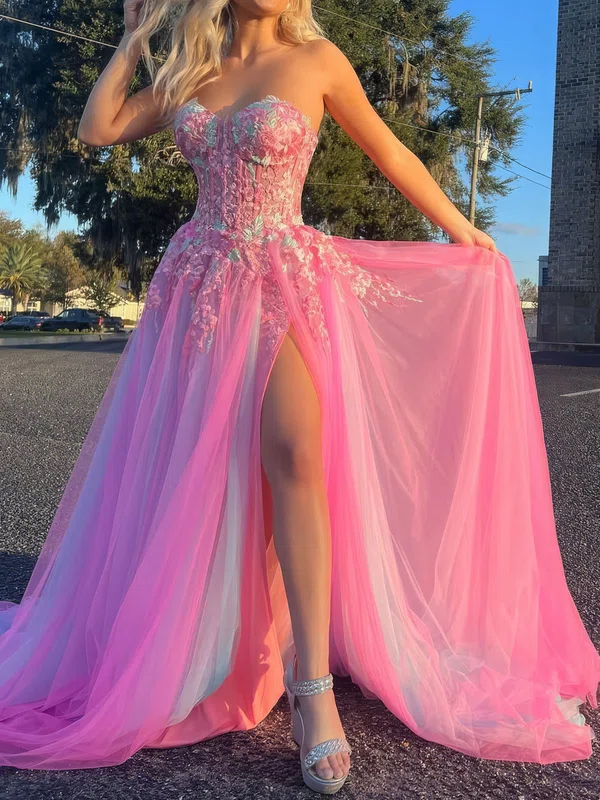 Ball Gown Strapless Tulle Corset Prom Dresses With Appliques #Milly020126907