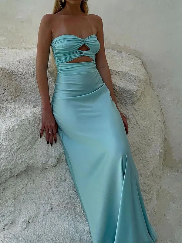 Sheath/Column Strapless Satin Cut Out Prom Dresses With Ruched #Milly020126909