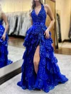 Ball Gown Halter Sequin Backless Tiered Prom Dresses #Milly020126911