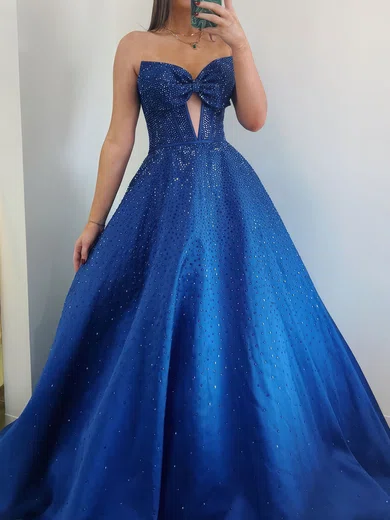 Ball Gown Strapless Satin Beaded Prom Dresses With Bow #Milly020126913