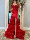 Mermaid V-neck Satin Tiered Prom Dresses With Appliques #Milly020126916