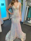 Mermaid V-neck Sparkly Sequin Prom Dresses #Milly020126920