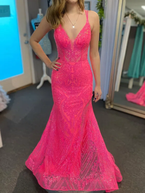 Mermaid V-neck Sparkly Sequin Prom Dresses #Milly020126921