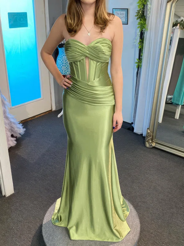 Mermaid Strapless Satin Cut Out Prom Dresses With Ruched #Milly020126924