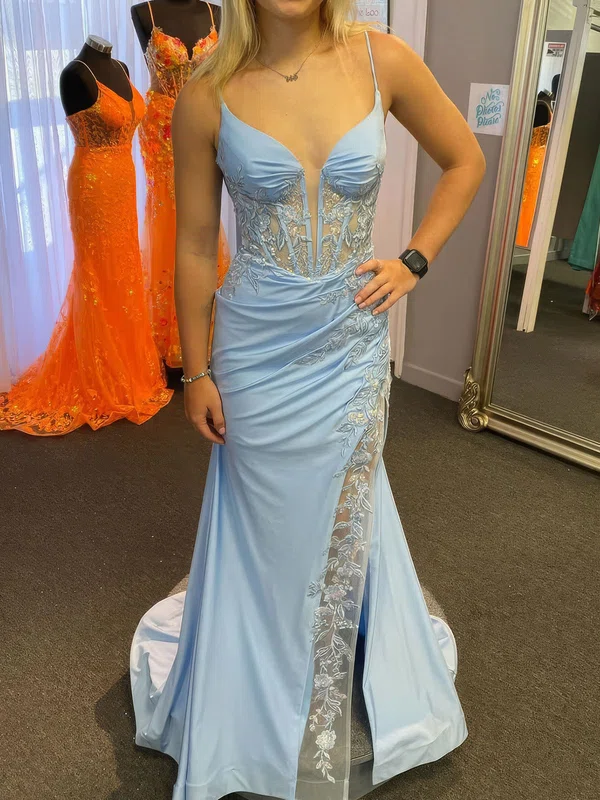 Corset Sheath/Column Jersey Appliques Ruched Prom Dresses #Milly020126928