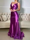 Mermaid V-neck Satin Prom Dresses With Ruched #Milly020126930