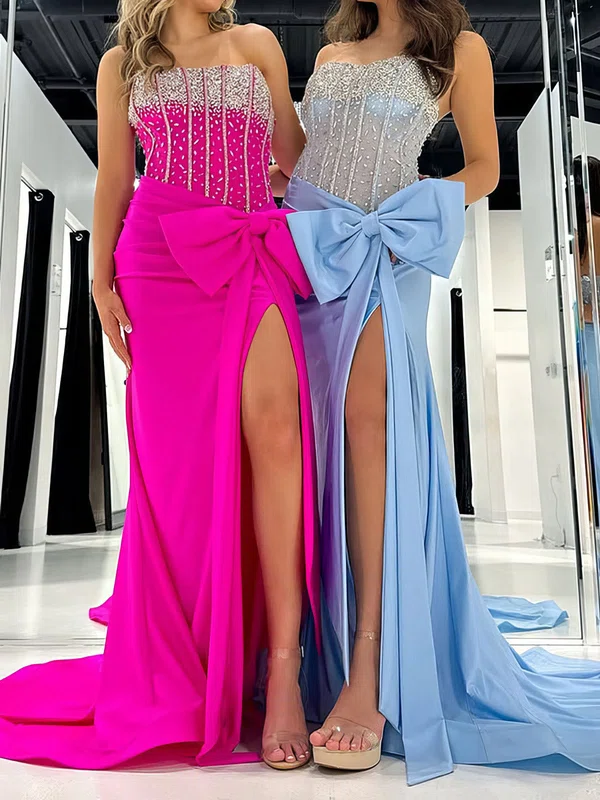 Sheath/Column Strapless Satin Corset Prom Dresses With Beading #Milly020126936