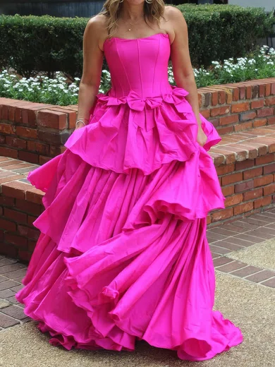 Ball Gown Strapless Satin Tiered Prom Dresses With Bow #Milly020126943