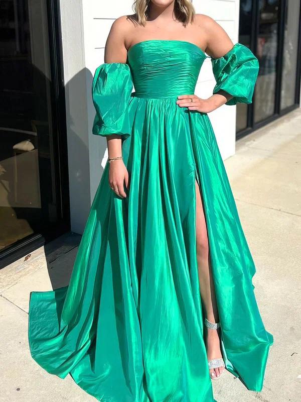Ball Gown Off-the-shoulder Satin Prom Dresse With Puff Sleeve #Milly020126944