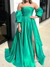Ball Gown Off-the-shoulder Satin Prom Dresse With Puff Sleeve #Milly020126944