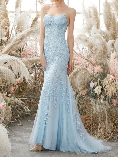 Mermaid Scoop Neck Tulle Beaded Prom Dresses With Appliques #Milly020126954