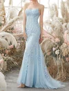 Mermaid Scoop Neck Tulle Beaded Prom Dresses With Appliques #Milly020126954