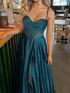 A-line Sweetheart Satin Corset Prom Dresses With Beading #Milly020126956