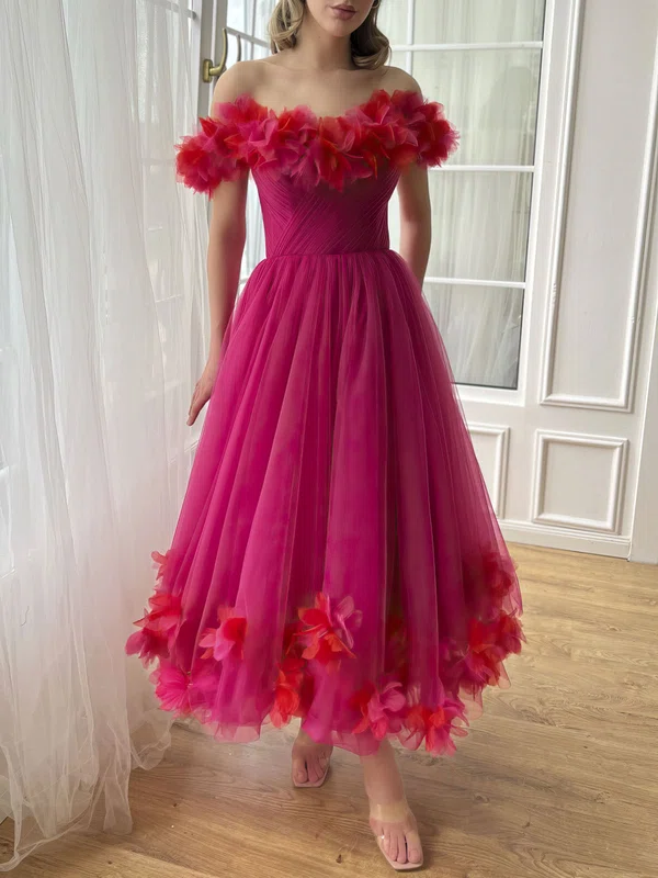 Unique Ball Gown/Princess Tulle Ruched Floral Prom Dresses #Milly020126960