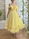 Ball Gown Off-the-shoulder Tulle 3D Floral Prom Dresses With Ruched #Milly020126963