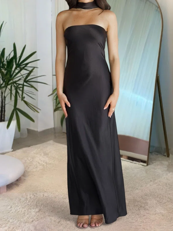 Black Sheath/Column Strapless Satin Prom Dresses With Floor-length #Milly020126977
