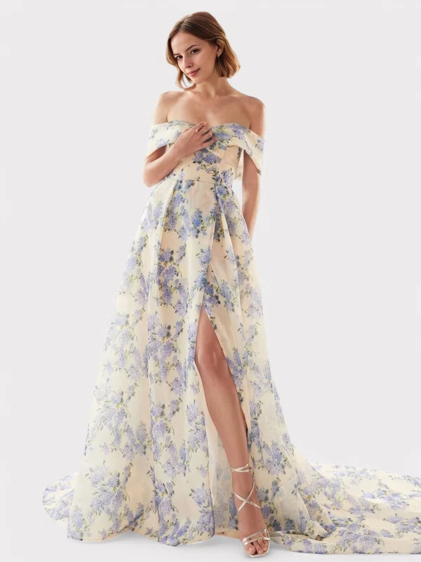 Ball Gown Off-the-shoulder Tulle Floral Prom Dresses With Ruched #Milly020126989