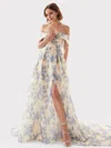 Ball Gown Off-the-shoulder Tulle Floral Prom Dresses With Ruched #Milly020126989