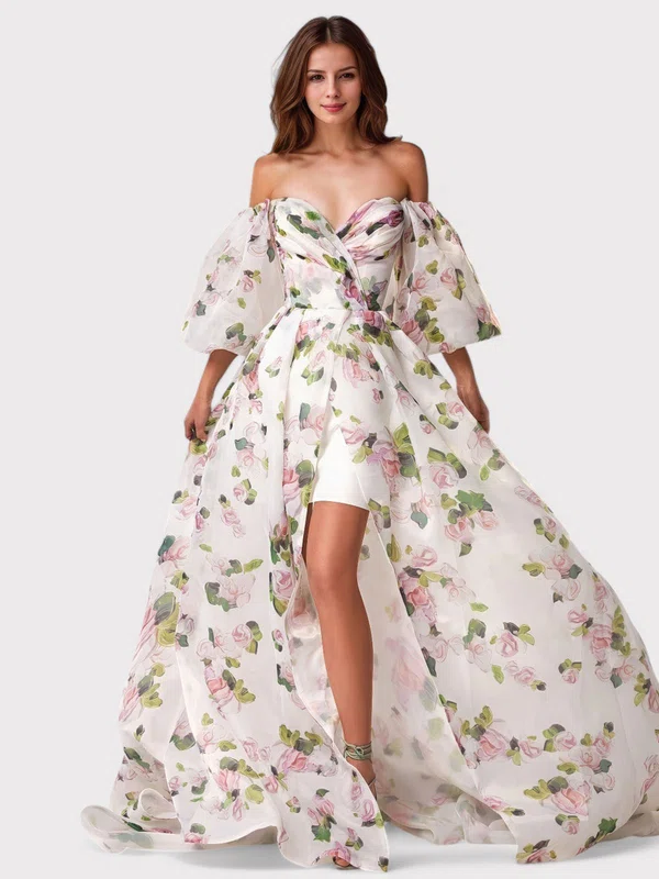 Puffy Ball Gown/Princess Organza Floral Split Prom Dresses #Milly020126993