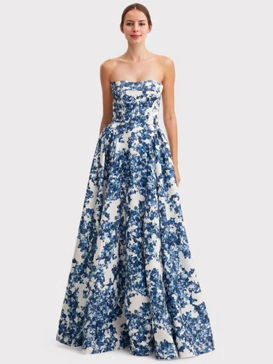 Ball Gown Strapless Satin Floral Prom Dresses With Ruched #Milly020127000