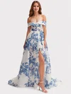 Ball Gown Off-the-shoulder Tulle Floral Prom Dresses With Ruched #Milly020127001