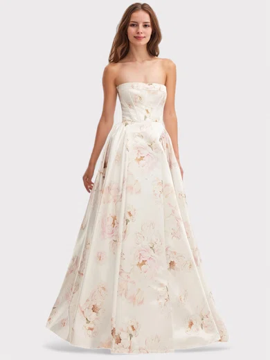 Ball Gown Strapless Satin Floral Prom Dresses With Ruched #Milly020127003