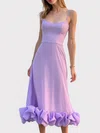 A-line Scoop Neck Satin Prom Dresses With Tea-length #Milly020127004