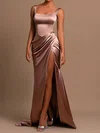 Sheath/Column Square Neck Satin Modest Prom Drsses With Ruched #Milly020127005