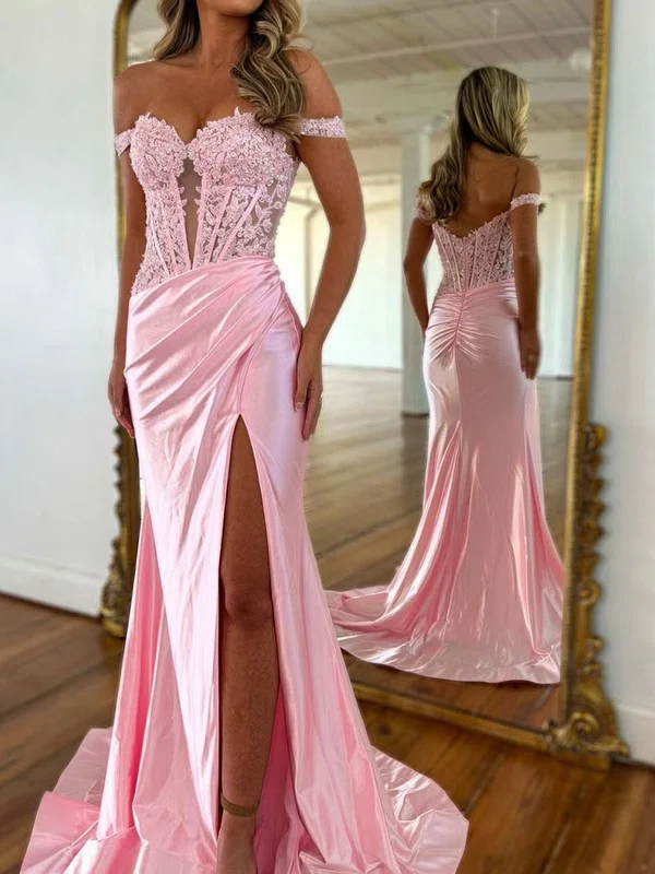 Sheath/Column Off-the-shoulder Satin Corset Prom Dresses #Milly020127012