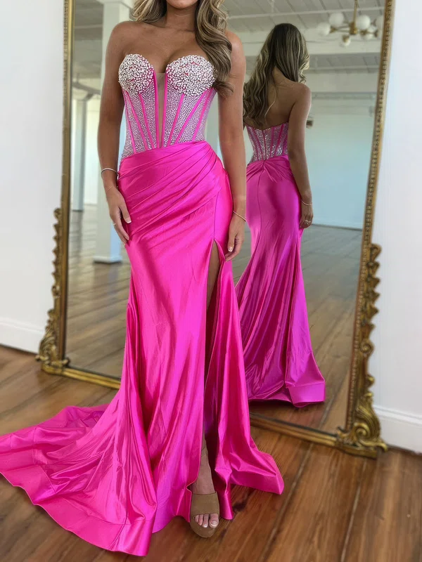 Mermaid Strapless Satin Corset Prom Dresses With Beading #Milly020127018