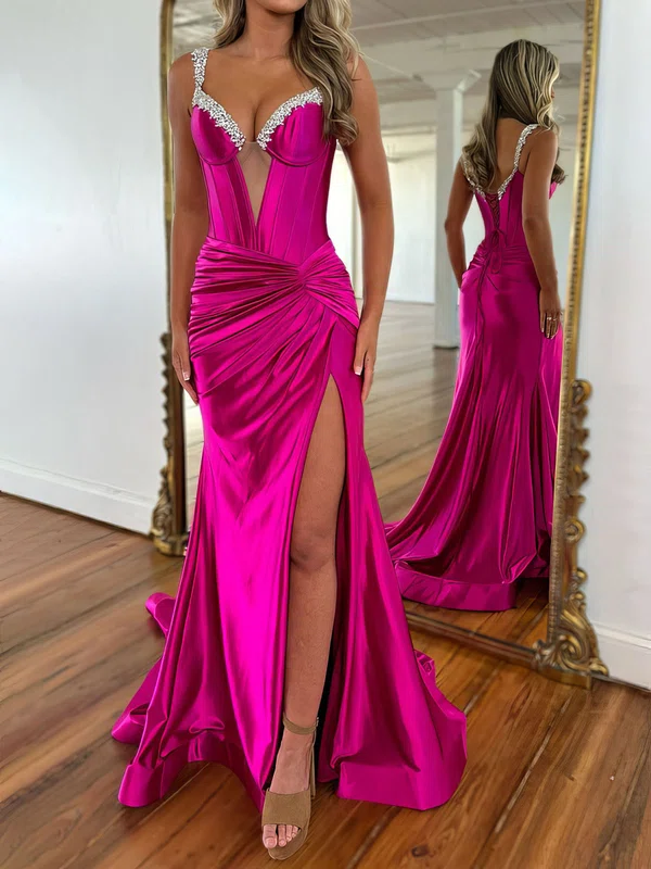 Mermaid V-neck Satin Corset Prom Dresses #Milly020127032