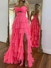 Ball Gown Strapless Chiffon Ruffle Tiered Prom Dresses #Milly020127041