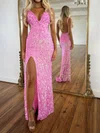 Sheath/Column V-neck Sparkly Sequin Backless Prom Dresses #Milly020127042