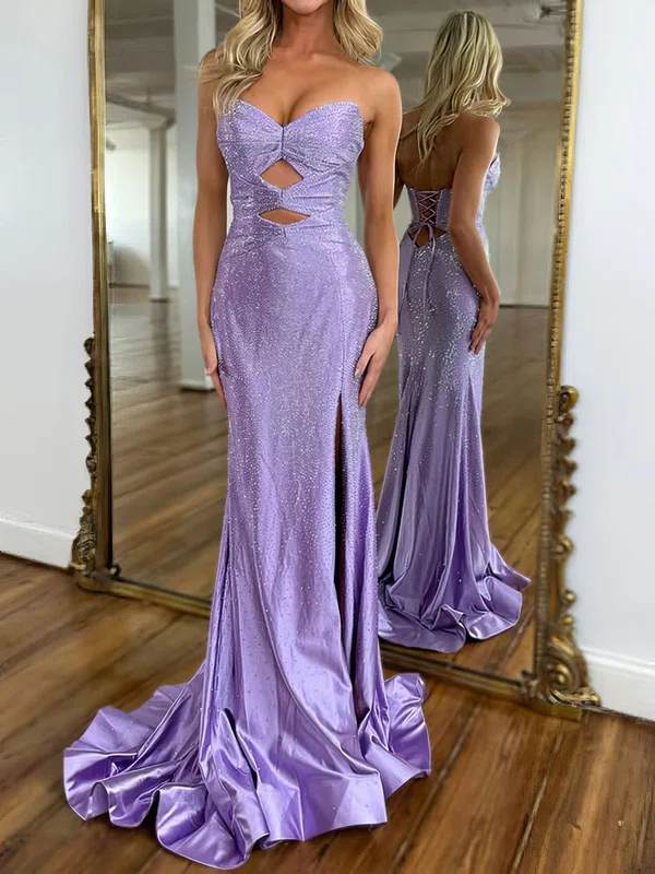 Mermaid Strapless Satin Cut Out Beaded Prom Dresses #Milly020127049