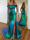 Sparkly Mermaid Off-the-shoulder Metallic Prom Dresses with Ruched #Milly020127060