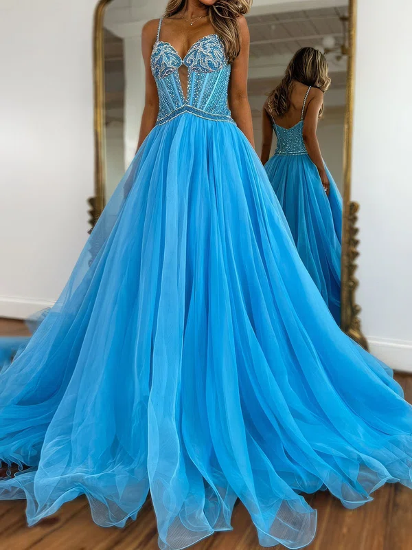 Ball Gown Sweetheart Cut Out Tulle Prom Dresses with Beading #Milly020127061