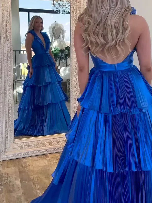 Princess Halter Satin Ruffle Tiered Prom Dresses With Ruched #Milly020127078