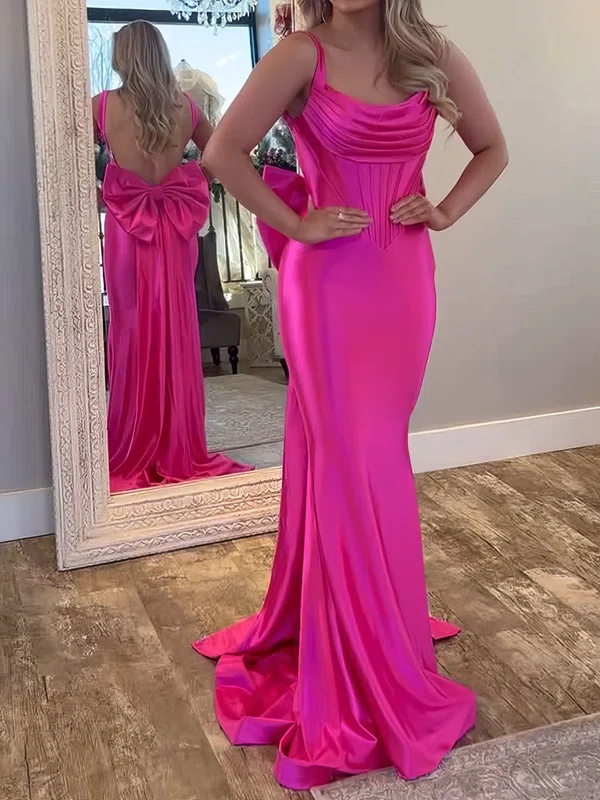 Mermaid Cowl Neck Satin Corset Prom Dresses With Bow #Milly020127082