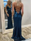 Sparkly Sheath/Column V-neck Metallic Prom Dresses With Ruched #Milly020127087