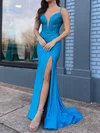 Sheath/Column V-neck Satin Beaded Prom Dresses #Milly020127090