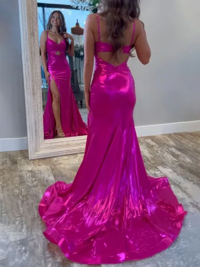 Sparkly Mermaid V-neck Cut Out Metallic Prom Dresses #Milly020127091