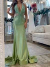 Mermaid V-neck Satin Beaded Prom Dresses With Appliques #Milly020127093