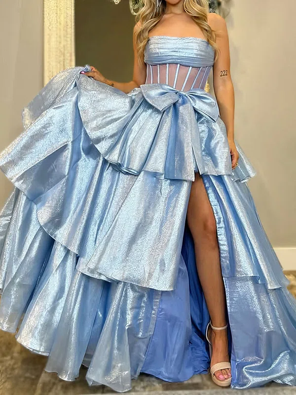 Ball Gown Strapless Tulle Ruffle Tiered Prom Dresses With Bow #Milly020127096