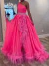 Ball Gown Tulle One Shoulder Prom Dresses With Feather #Milly020127100