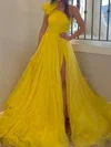 Ball Gown One Shoulder Tulle Ruffle Prom Dresses With Ruched #Milly020127102
