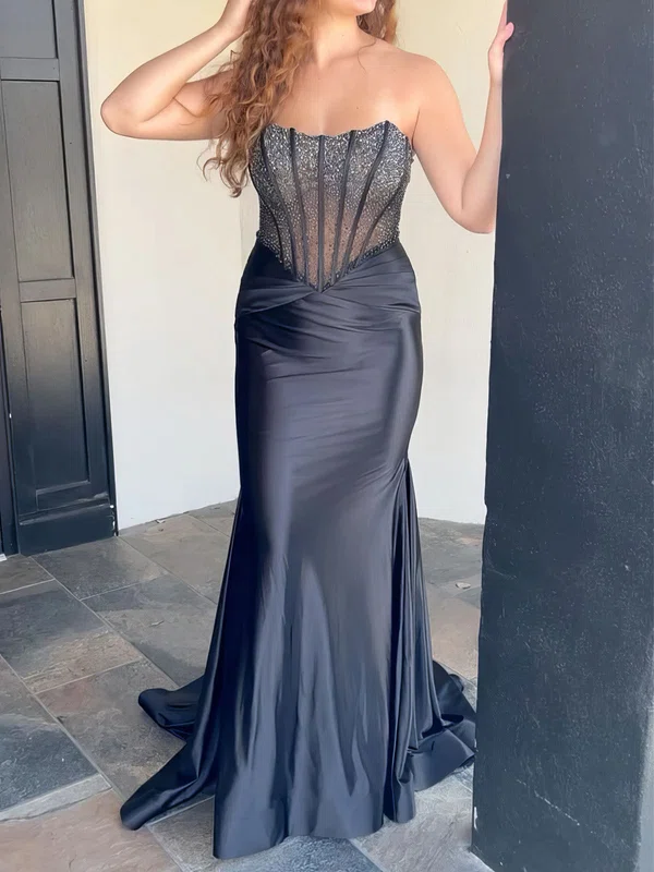 Mermaid Strapless Satin Corset Prom Dresses With Beading #Milly020127105